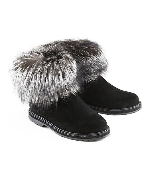 Унты короткие замшевые, натуральная чернобурка, подошва - лепесток фото 1