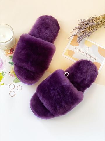 Женские меховые тапочки с цельной шлейкой фото 1