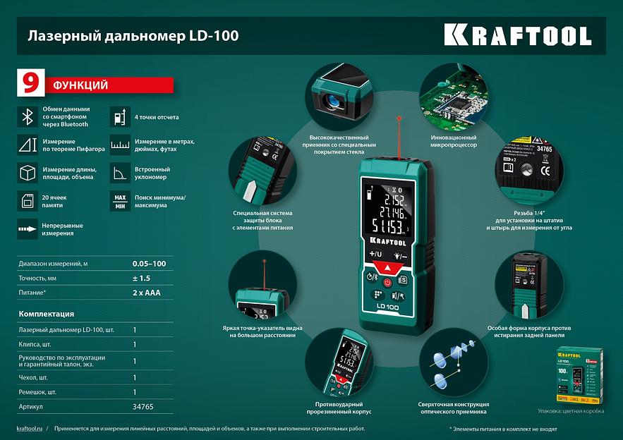 KRAFTOOL LD-100, 100 м, лазерный дальномер (34765) фото 9