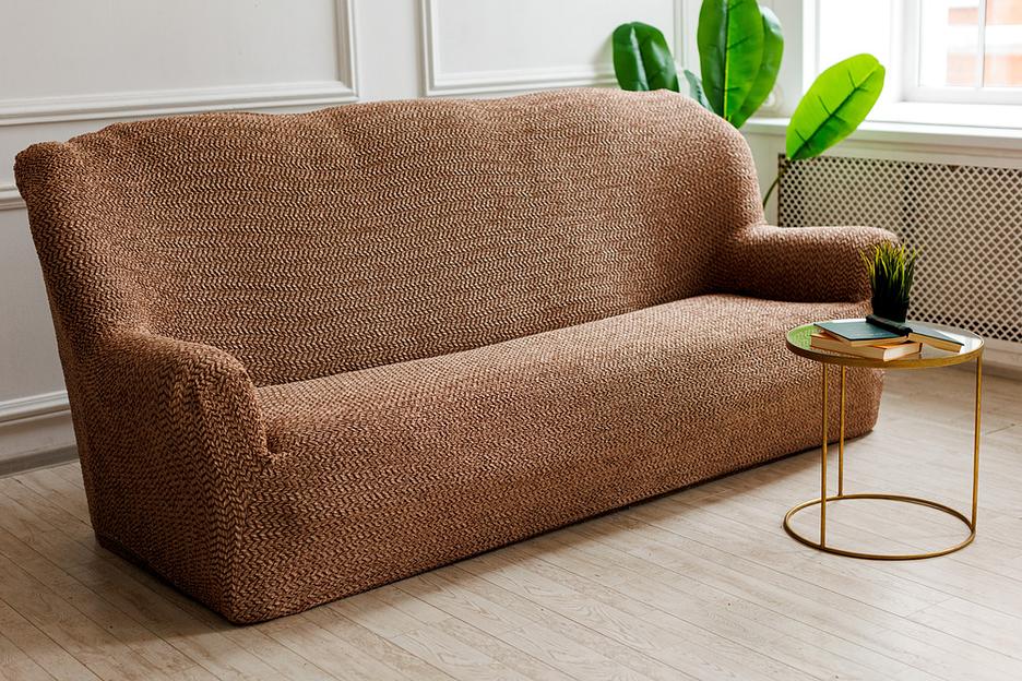 Чехол на трёхместный диван Чехлы&Пледы «Букле» какао ОПТ фото 2