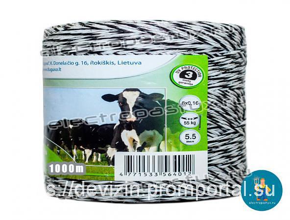 Верёвка для электропастуха 6-ти жильная 6x0.16 / 55 Кг / 5,5 Ом / 1000м фото 1