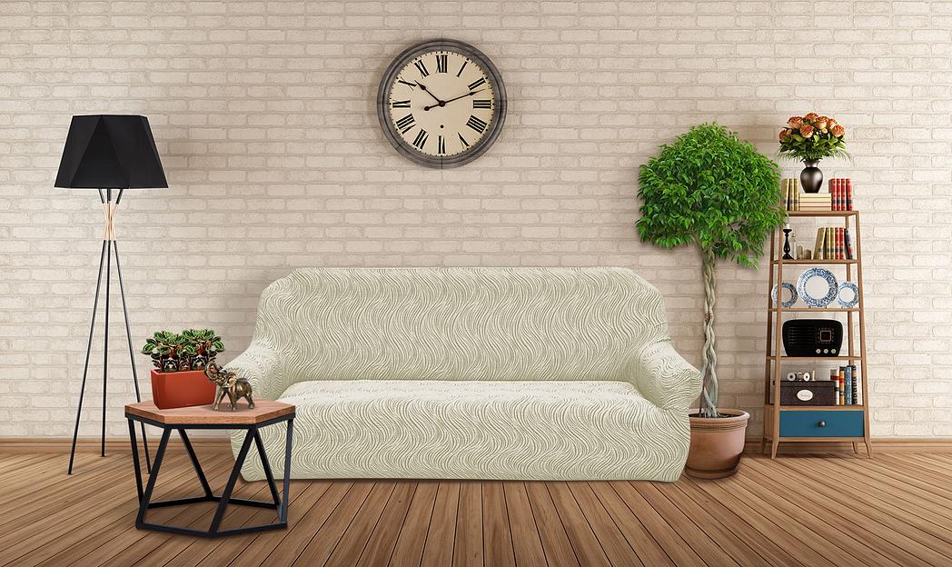 Чехол на трёхместный диван Чехлы&Пледы «Жаккард Волна» шампань ОПТ фото 6