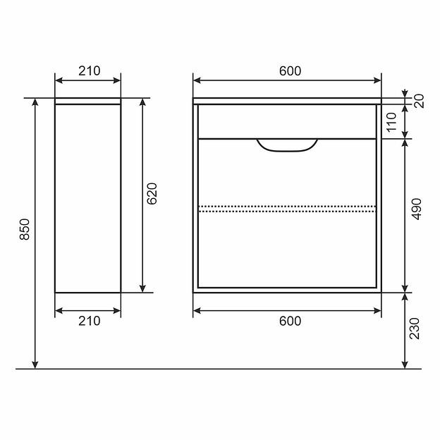 Тумба под раковину для ванной Uperwood Modul 60 см, подвесная, матовая, белая/графит фото 8