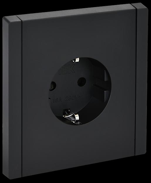FORTE&PIANO Розетка 1-местная с заземлением с защитными шторками безвинтовое крепление 16А FP113 черный IEK фото 1