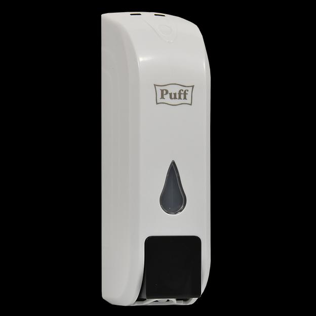 Дозатор для жидкого мыла пластиковый puff-8104, белый с черной кнопкой фото 1