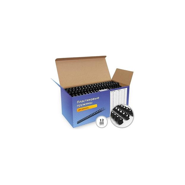 Пружина пластиковая HELEOS BCA4-12B, 12мм, 70 - 91 листов, A4, 100, черный фото 1
