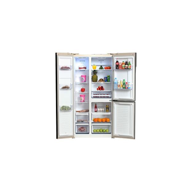 Холодильник трехкамерный Hyundai CS6073FV No Frost, Side by Side, инверторный шампань стекло фото 1