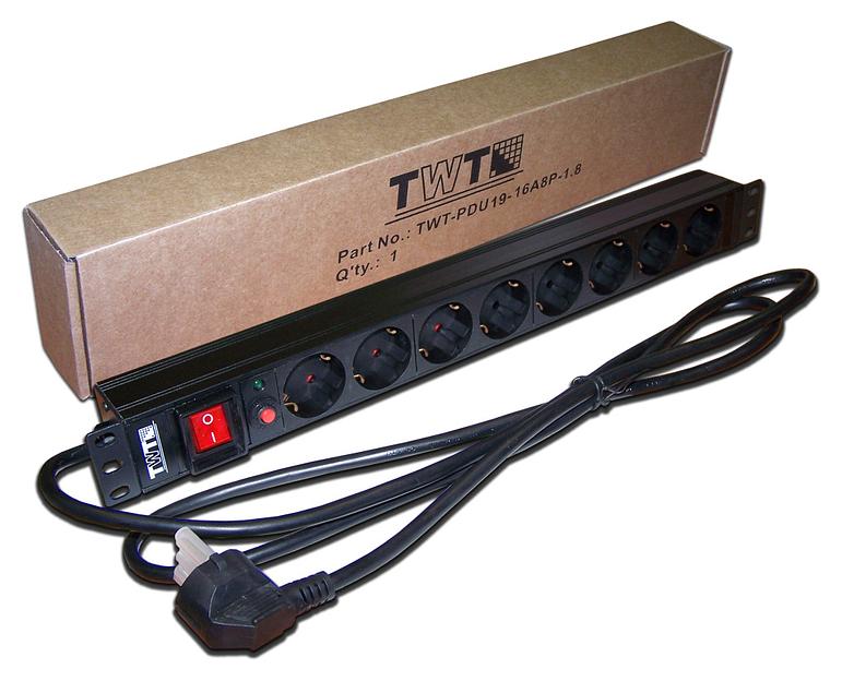 Блок распределения питания Lanmaster TWT-PDU19-16A8P-3.0 гор.размещ. 8xSchuko базовые 16A C14 3м фото 2