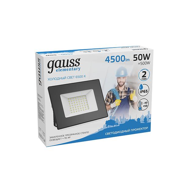 GAUSS 613100350 Прожектор светодиодный LED 50W 3500lm IP65 6500К черный 1/40 фото 4