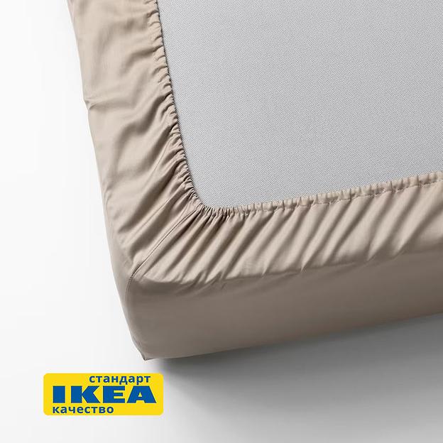 Простыня на резинке НАТЕСМИО (ИКЕА НАТТЭСМИН) 90x200, светло-бежевый, сатин KL-60442745 фото 3