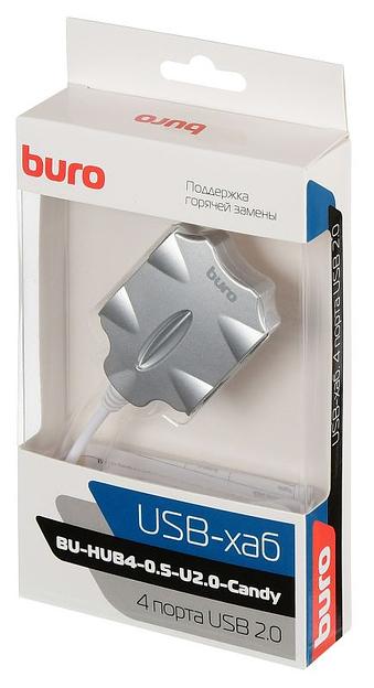 Разветвитель USB 2.0 Buro BU-HUB4-0.5-U2.0-Candy 4порт. серебристый фото 6