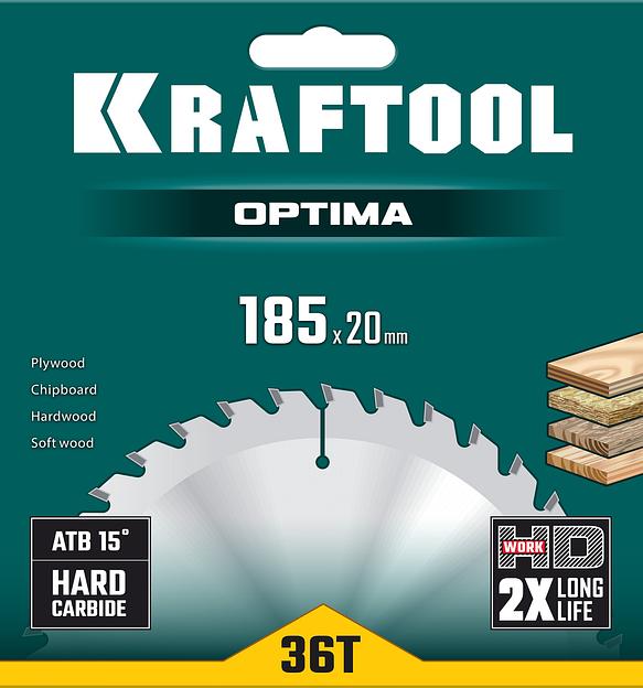 KRAFTOOL Optima, 185 х 20 мм, 36Т, пильный диск по дереву (36951-185-20) фото 5