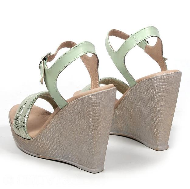 Босоножки женские из натуральной кожи на танкетке р-р.34, арт.МТ445 мятный ОПТ фото 5