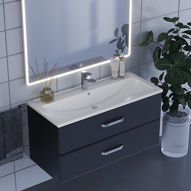 Тумба с раковиной для ванной Uperwood Foster 100 см, подвесная, черная фото 1