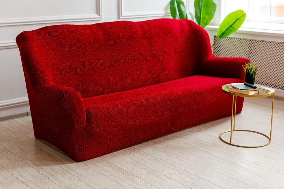 Чехол на трёхместный диван Чехлы&Пледы «Жаккард Волна» бордо ОПТ фото 2