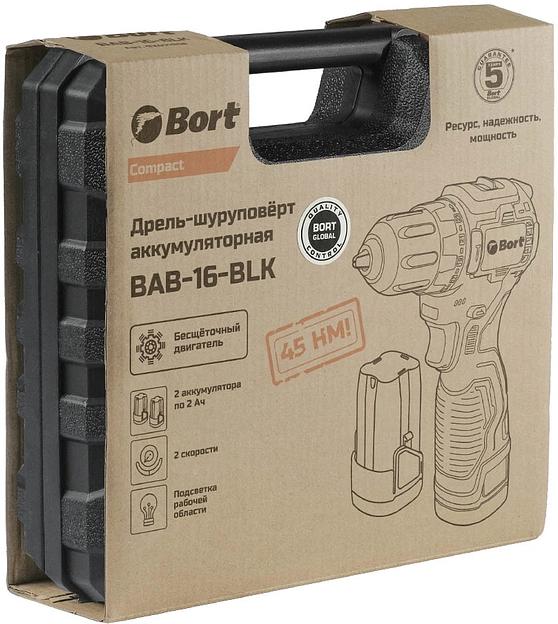 Bort ДРЕЛЬ-ШУРУПОВЕРТ АККУМУЛЯТОРНАЯ BAB-16-BLK (2 АКБ + ЗУ) [93414868] { 16.8 В, 2 Ач, Li-lon, 2 Акк } фото 9