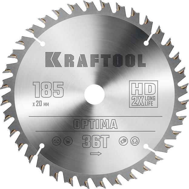 KRAFTOOL Optima, 185 х 20 мм, 36Т, пильный диск по дереву (36951-185-20) фото 1