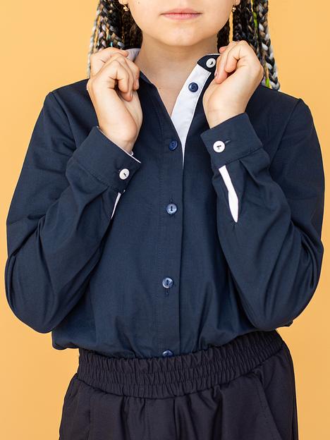 Рубашка с длинным рукавом школьная на девочку KristiKlo синяя с белым ОПТ фото 4