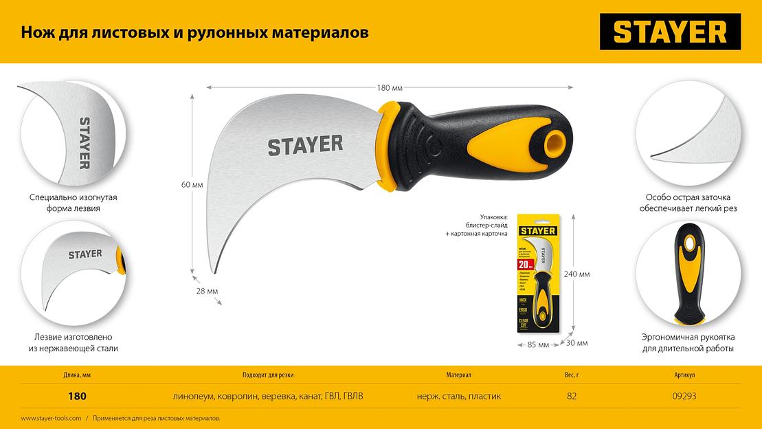 STAYER C-Force, для листовых и рулонных материалов, 200 мм, Нож (09293) фото 9