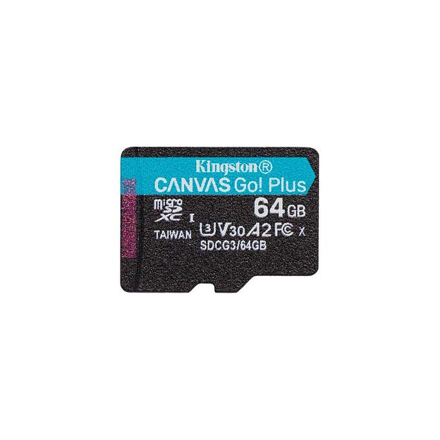 Карта памяти microSDXC UHS-I U3 Kingston Canvas Go! Plus 64 ГБ, 170 МБ/с, Class 10, SDCG3/64GBSP, 1 шт., без адаптера фото 1