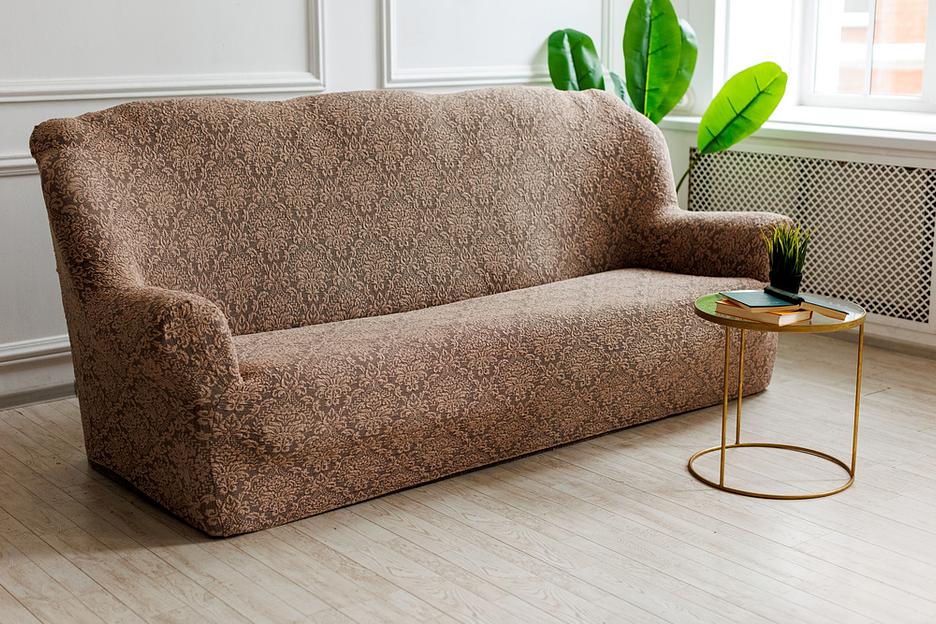 Чехол на трёхместный диван Чехлы&Пледы «Жаккард Вензель» капучино ОПТ фото 3