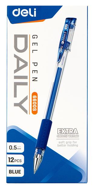 Ручка гелев. Deli Daily E6600SBlue прозрачный d=0.5мм син. черн. резин. манжета фото 3