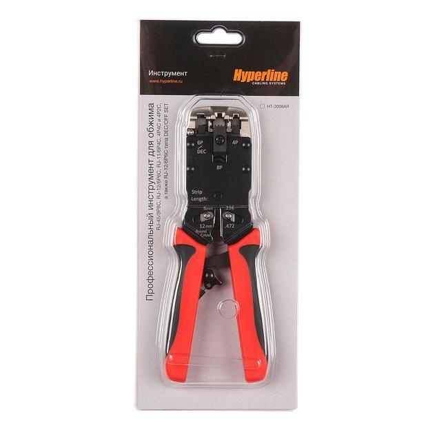Инструмент обжимной Hyperline HT-3008AR для RJ-45/RJ-12/RJ-11 (упак:1шт) черный/красный фото 3