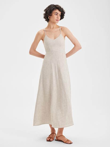 Сарафан из льняной ткани, бежевый, опт фото 2