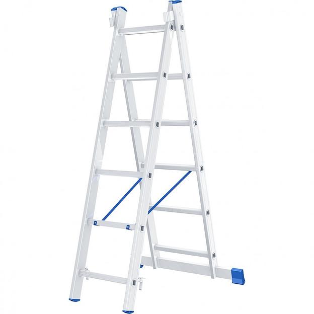 СИБРТЕХ Лестница, 2 х 6 ступеней, алюминиевая, двухсекционная, Россия [97906] фото 1