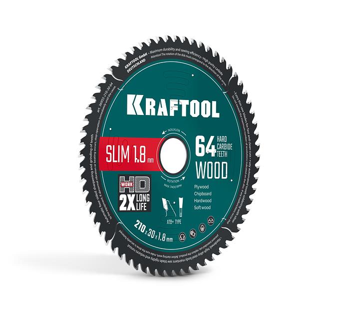KRAFTOOL Slim wood cut 210 х 30 x 1.8 мм, 64Т, диск пильный по дереву, (36955-210-30-64) фото 1