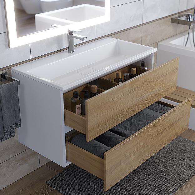 Тумба под раковину для ванной Uperwood Barsa 90 см, подвесная, белая/дуб сонома фото 8
