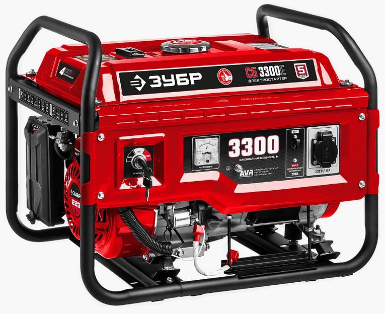Бензиновый генератор ЗУБР, 3.3 кВт, с электростартером, серия «Мастер» (СБ-3300Е) фото 1