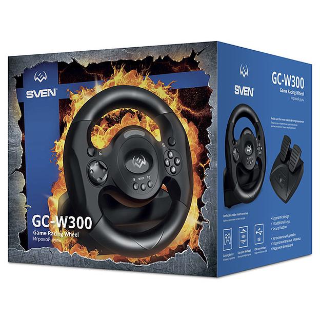 Руль SVEN GC-W300 (педали, вибро, лепестки, D-pad, 10 кл, резин. вставки, PC, цифр. и аналог.) SVEN GC-W300 (SV-017934) фото 8