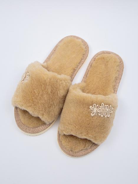 Тапочки женские домашние открытые с элегантным кружевом сбоку опт фото 3