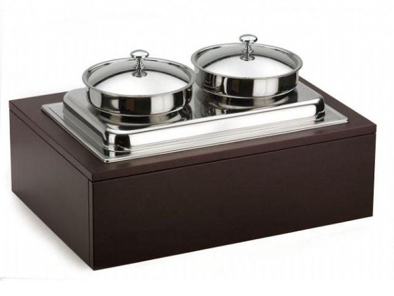 Мармит 1-х блюд, 2 кастрюли 5 л. с крышками, нерж., подставка дерево, коричневый Pinti /1/ фото 1