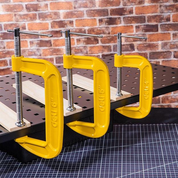 Струбцина G-образная усиленная Deli DL-G204 высота зажима 100мм, глубина зажима 50мм фото 5