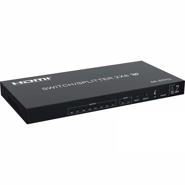 ORIENT HSP0208H-2.0, HDMI переключатель/разветвитель 2->8, UHD 4K/60Гц (3840x2160), HDR, HDMI 2.0, HDCP 2.2, пульт ДУ, внешний БП 5В/2A, метал.корпус (33321) фото 1