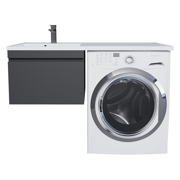 Тумба под стиральную машину с раковиной Uperwood Magenta 60/120 см, подвесная, черная, выдвижной ящик, левая фото 1