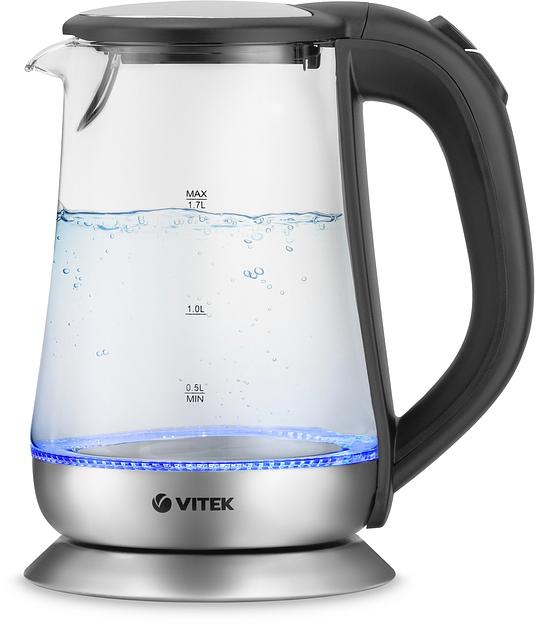 Чайник электрический Vitek VT-7036 1.7л. 2200Вт прозрачный корпус: стекло фото 1