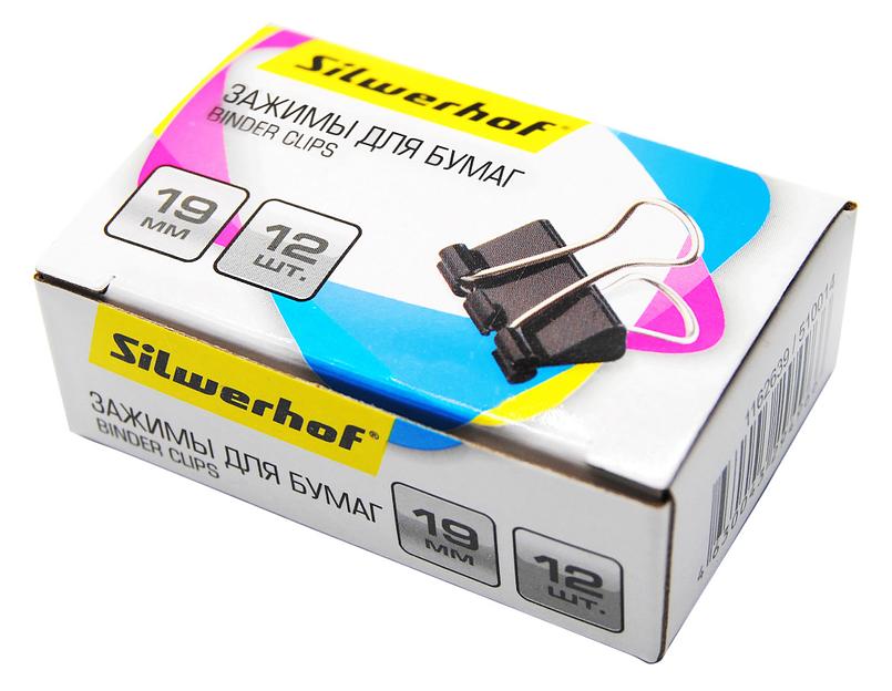 Зажимы Silwerhof 510014 сталь 19мм черный (упак.:12шт) картонная коробка фото 3