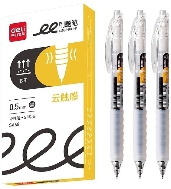 Ручка гелев. автоматическая Deli SA68 прозрачный/белый d=0.5мм черн. черн. карт.уп. резин. манжета фото 1