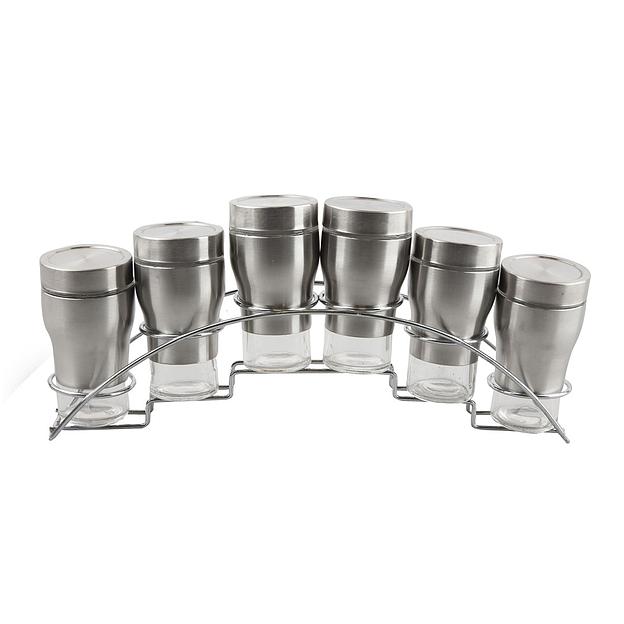 Набор для специй из 6 банок на подставке (100мл), хром фото 1