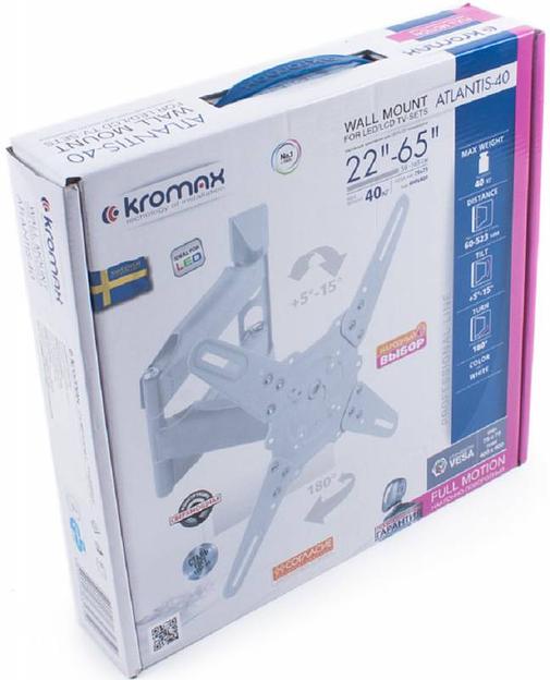 Кронштейн для телевизора Kromax ATLANTIS-40 белый 22"-65" макс.40кг настенный поворот и наклон фото 3