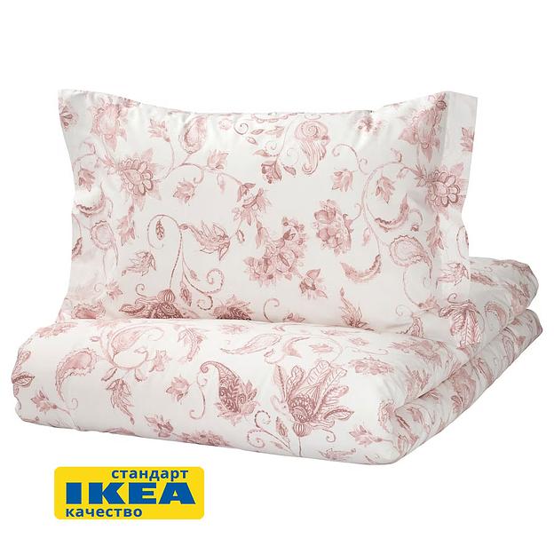 Пододеяльник евро, 2 наволочки БЛОМА (ИКЕА КЮССБЛОММА) 200x200/50x70, цветочный орнамент/в полоску, бязь KL-10534926 фото 2