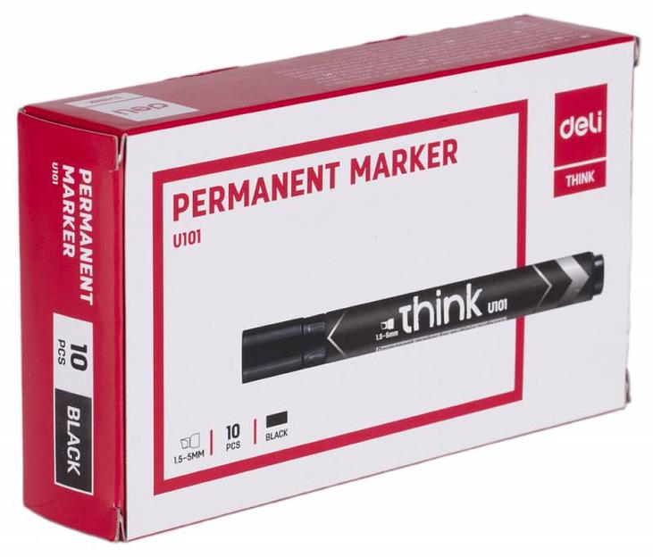 Маркер перманентный Deli EU10120 Think скошенный пиш. наконечник 1.5-5мм черный фото 2