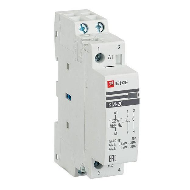 Контактор модульный 20А 1п 220В 2НО КМ (km-1-20-20) фото 1