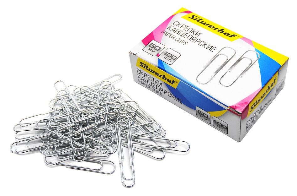 Скрепки Silwerhof 491037 металл оцинкованные 50мм (упак.:100шт) картонная коробка фото 1