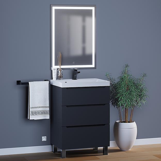 Тумба под раковину для ванной Uperwood Tanos 60 см, напольная, черная матовая, 3 ящика фото 5