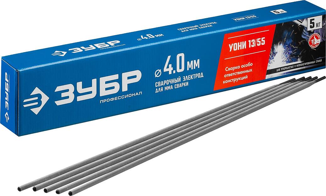ЗУБР Д 4.0 х 450 мм, 5 кг в коробке, УОНИ 13/55 с основным покрытием, электрод сварочный, Профессионал (40025-4.0) фото 1