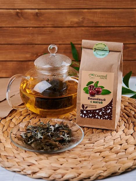 Вишневый чай с алтайской мятой, травяной листовой, ручной сбор, рассыпной, 50 гр., опт фото 3